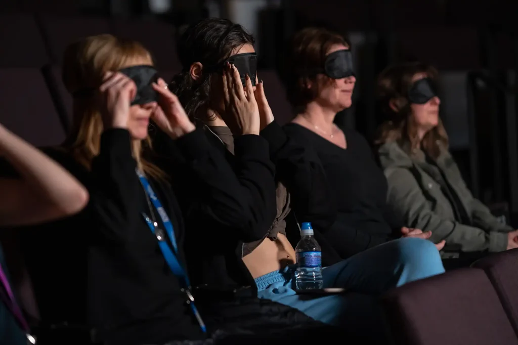 trying groups wearing masks listening